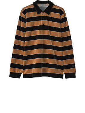 Carhartt WIP Striped Rugby Polo Black Tan Collar Men's XL Velour Long Sleeve